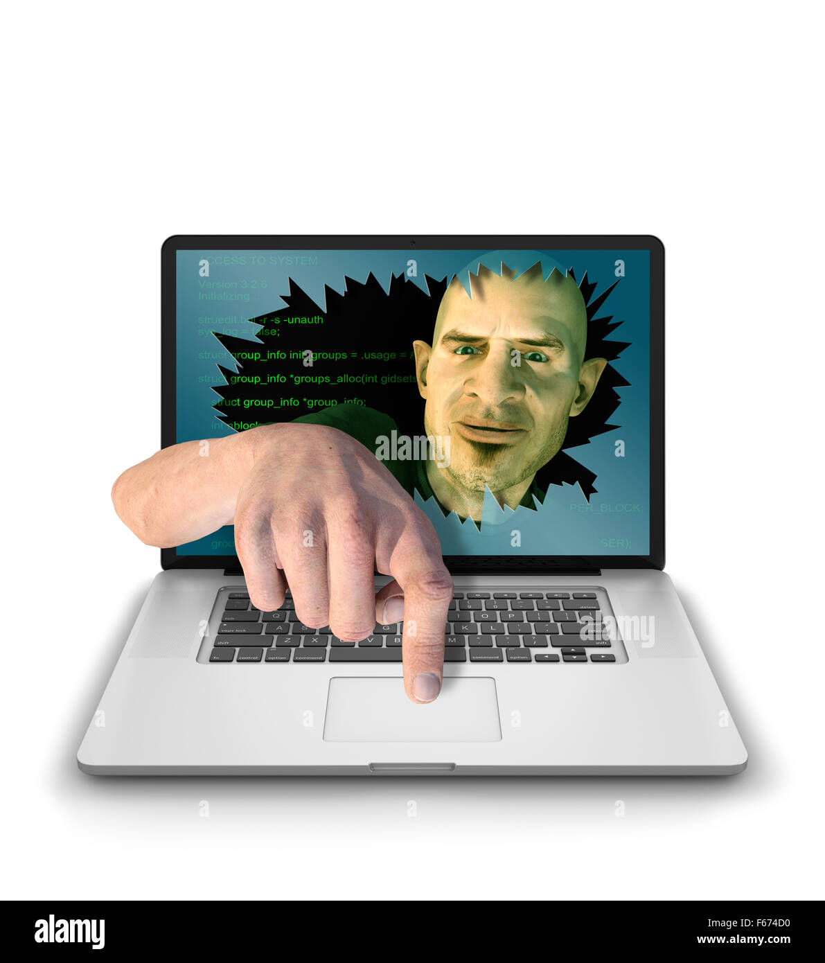 Troll, Hacker or Cyber Criminal smashing through laptop screen