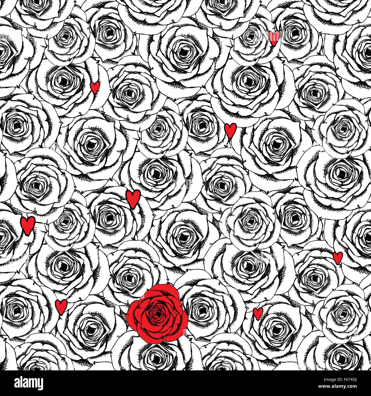 Sketch Roses And Heart In Vintage Style Vector Valentines
