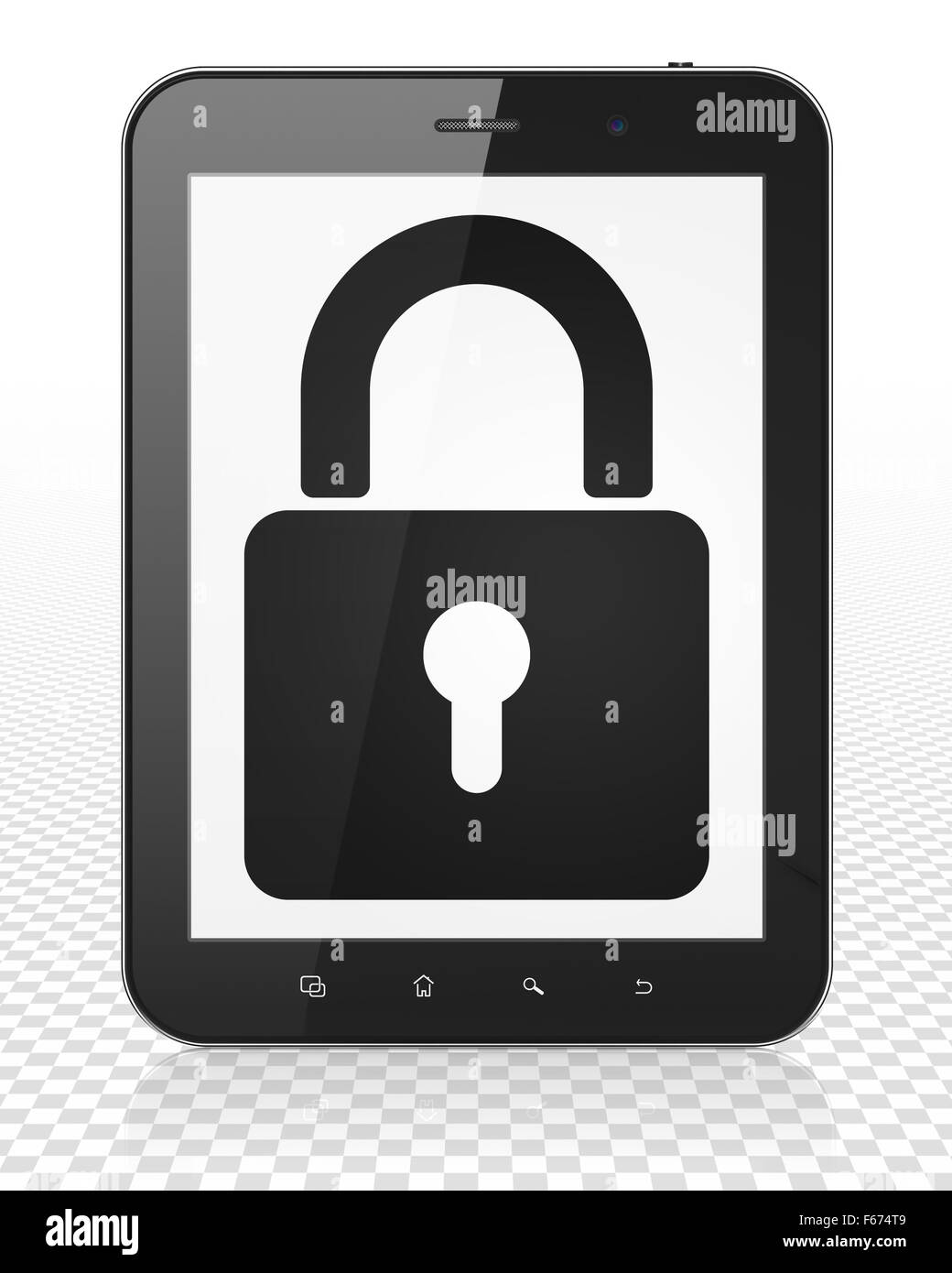 Information concept: Tablet Pc Computer with Closed Padlock on display ...