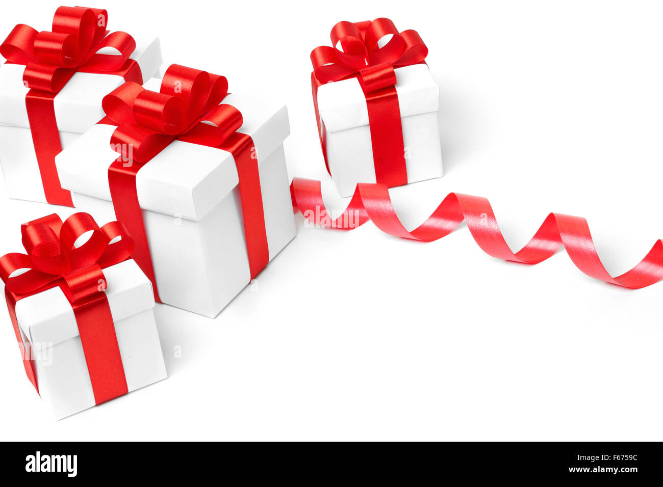 White gift box with red ribbon bow Stock Photo - Alamy
