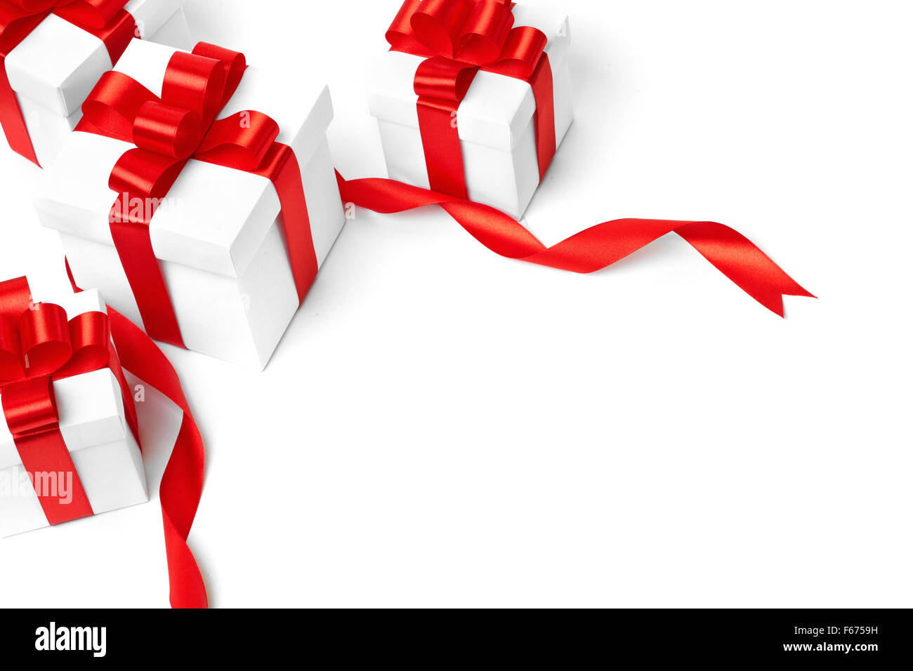 White gift box with red ribbon bow Stock Photo - Alamy
