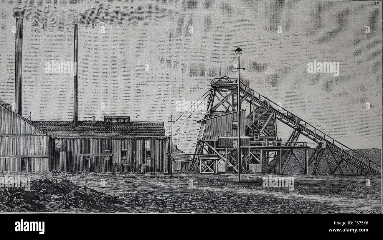 Diamond mine. South Africa. Kimberley. Engraving. 19th century. Stock Photo
