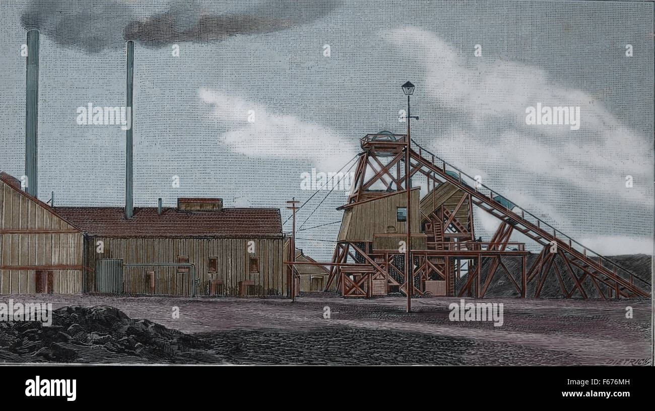 Diamond mine. South Africa. Kimberley. Engraving. 19th century. Color. Stock Photo