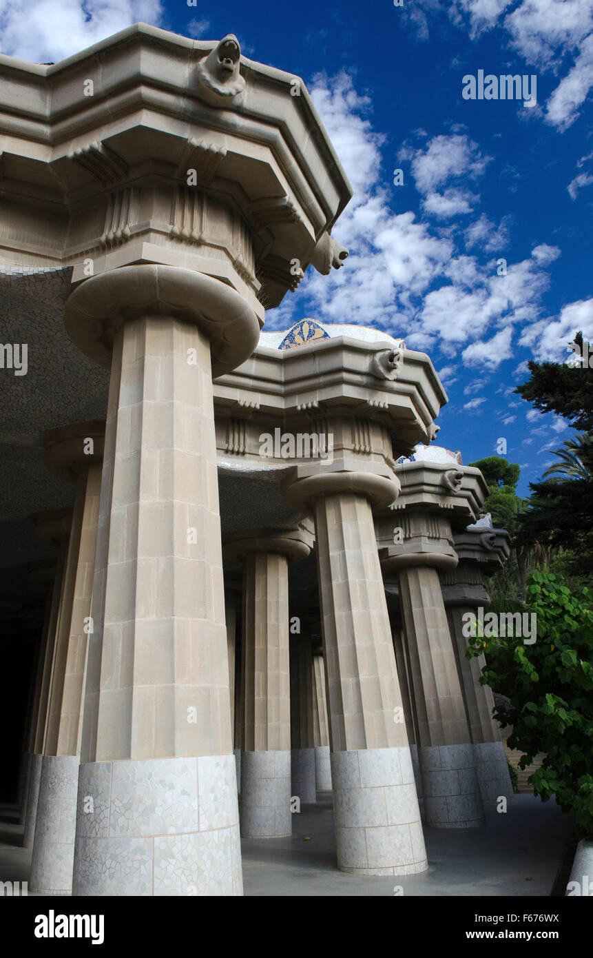 parc guell,doric columns,antoni gaudi,barcelona Stock Photo