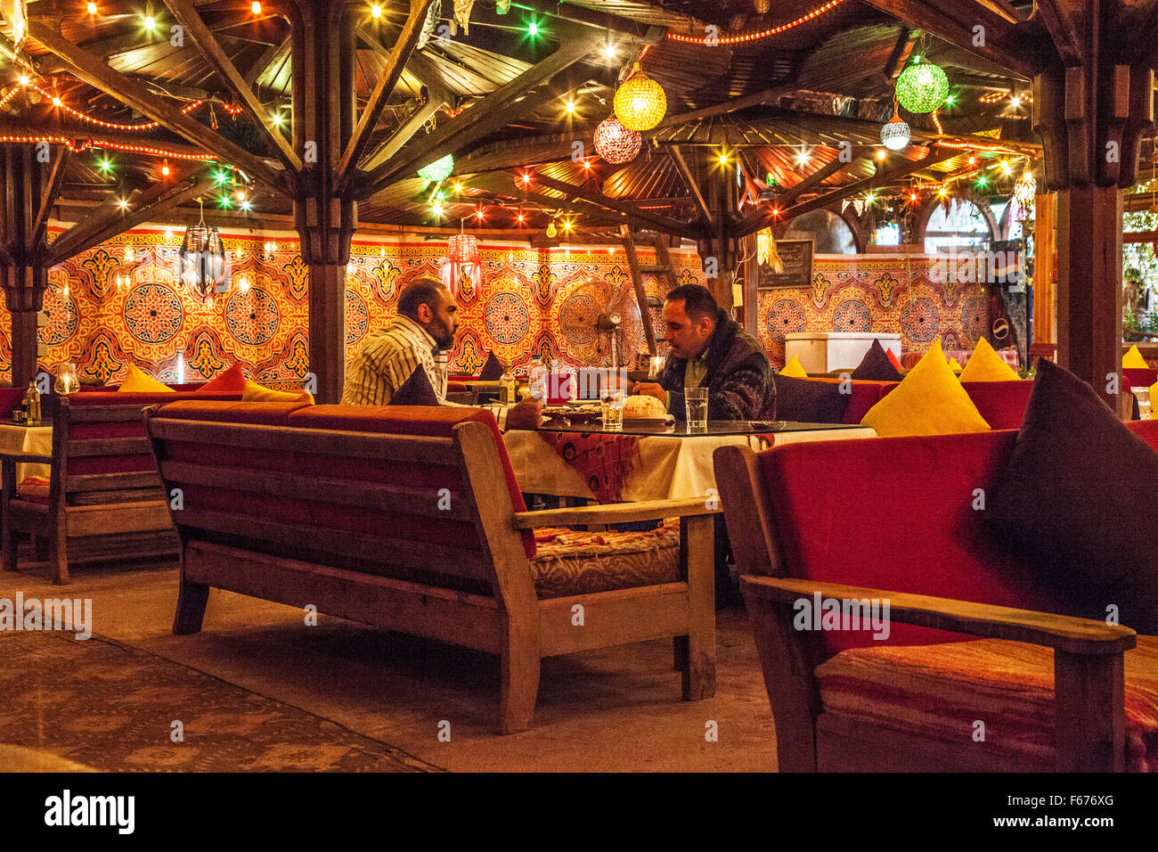 Interior of a typical waterside restaurant in Dahab, Egypt. Stock Photo