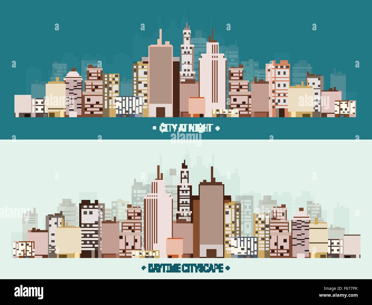 Vector illustration. Set of city silhouettes. Cityscape. Town skyline ...