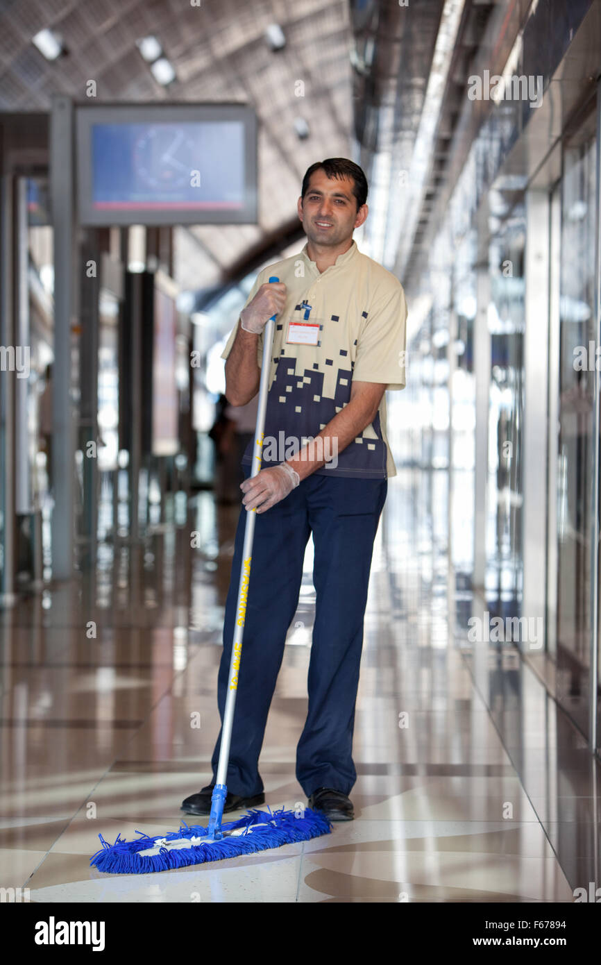 Dubai Metro cleaning staff. Stock Photo