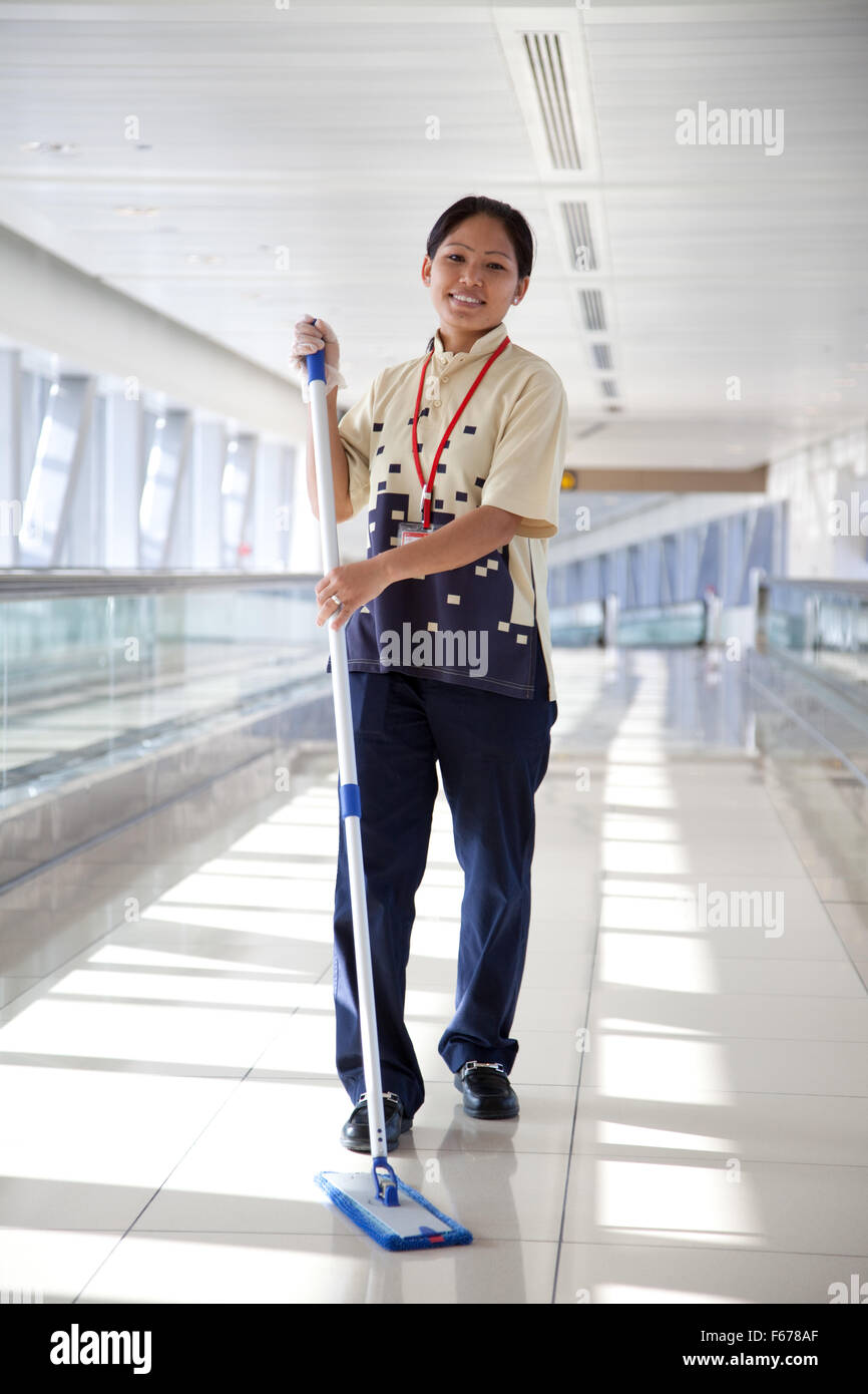 Dubai Metro cleaning staff. Stock Photo