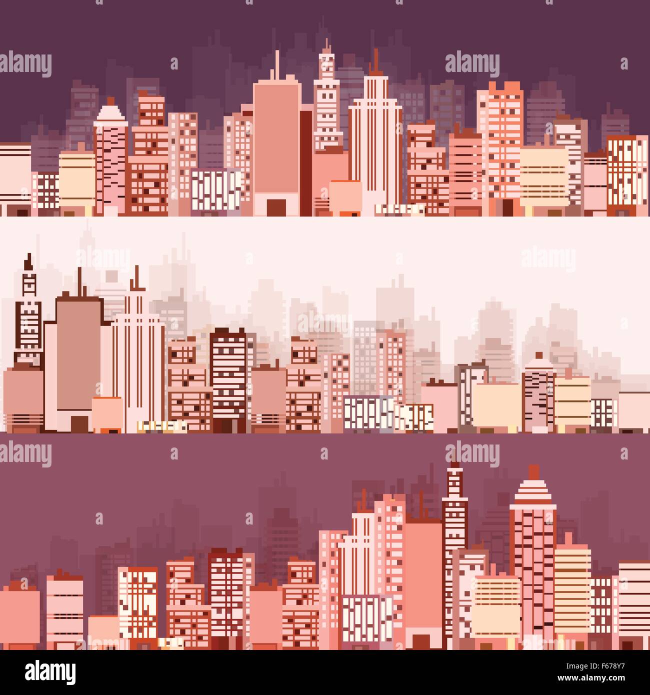Vector illustration. Set of city silhouettes. Cityscape. Town skyline ...