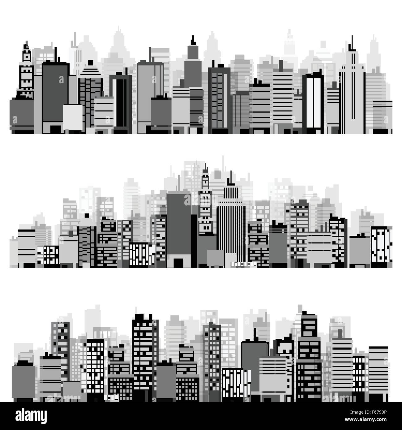 Vector illustration. Set of city silhouettes. Cityscape. Town skyline ...