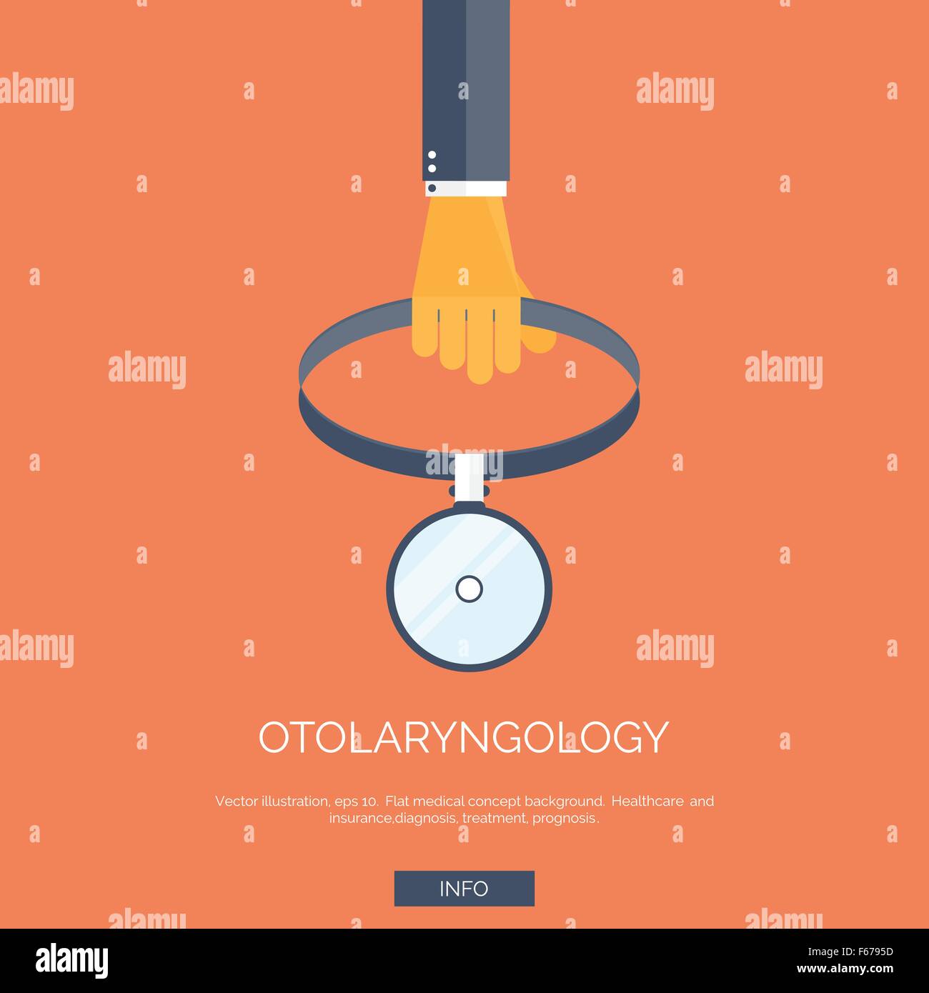 Vector illustration. Flat background with hand and medical mirror