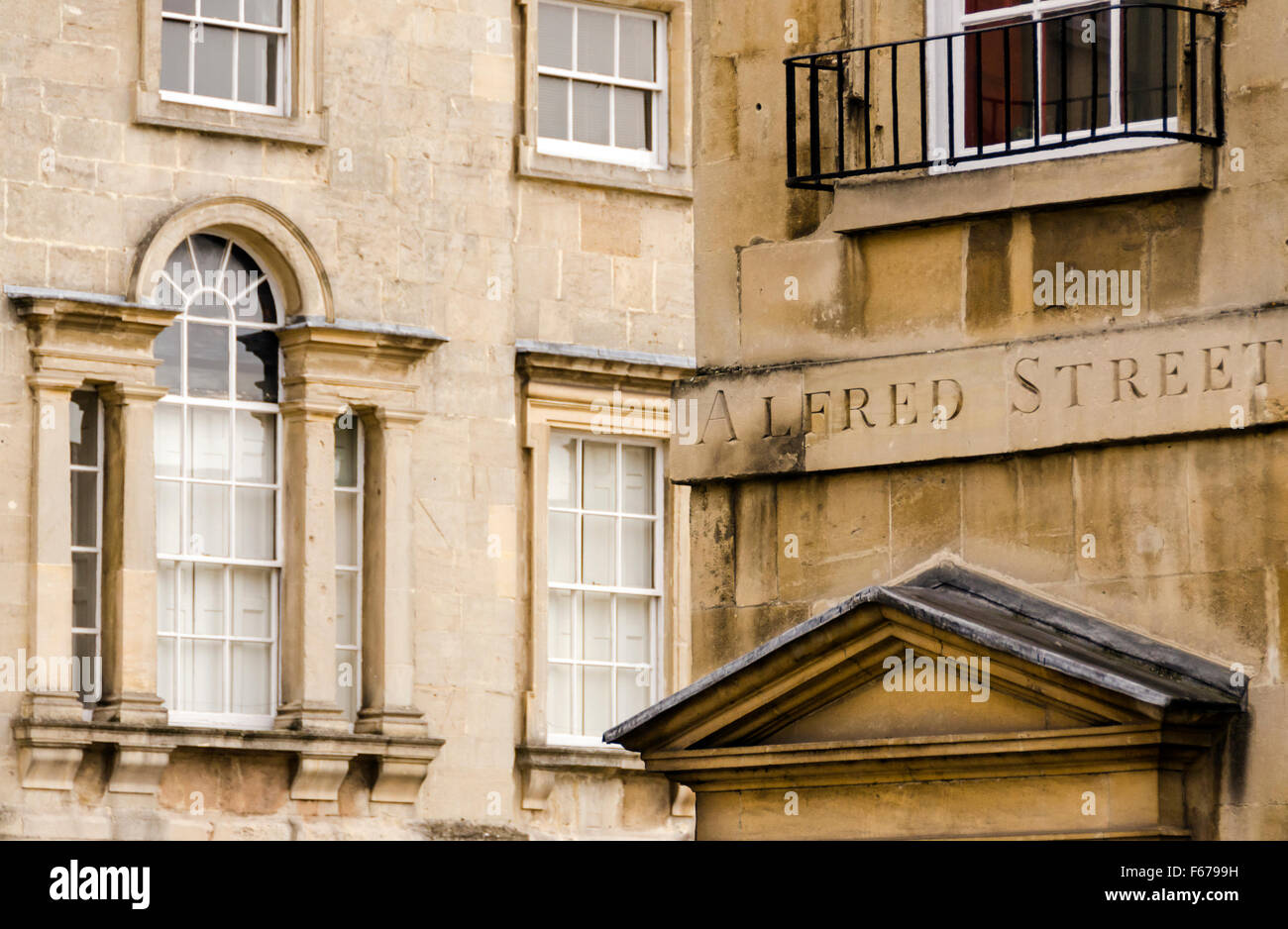 Street sign for Alfred Street carved into Cotswold sandstone in Bath England Stock Photo