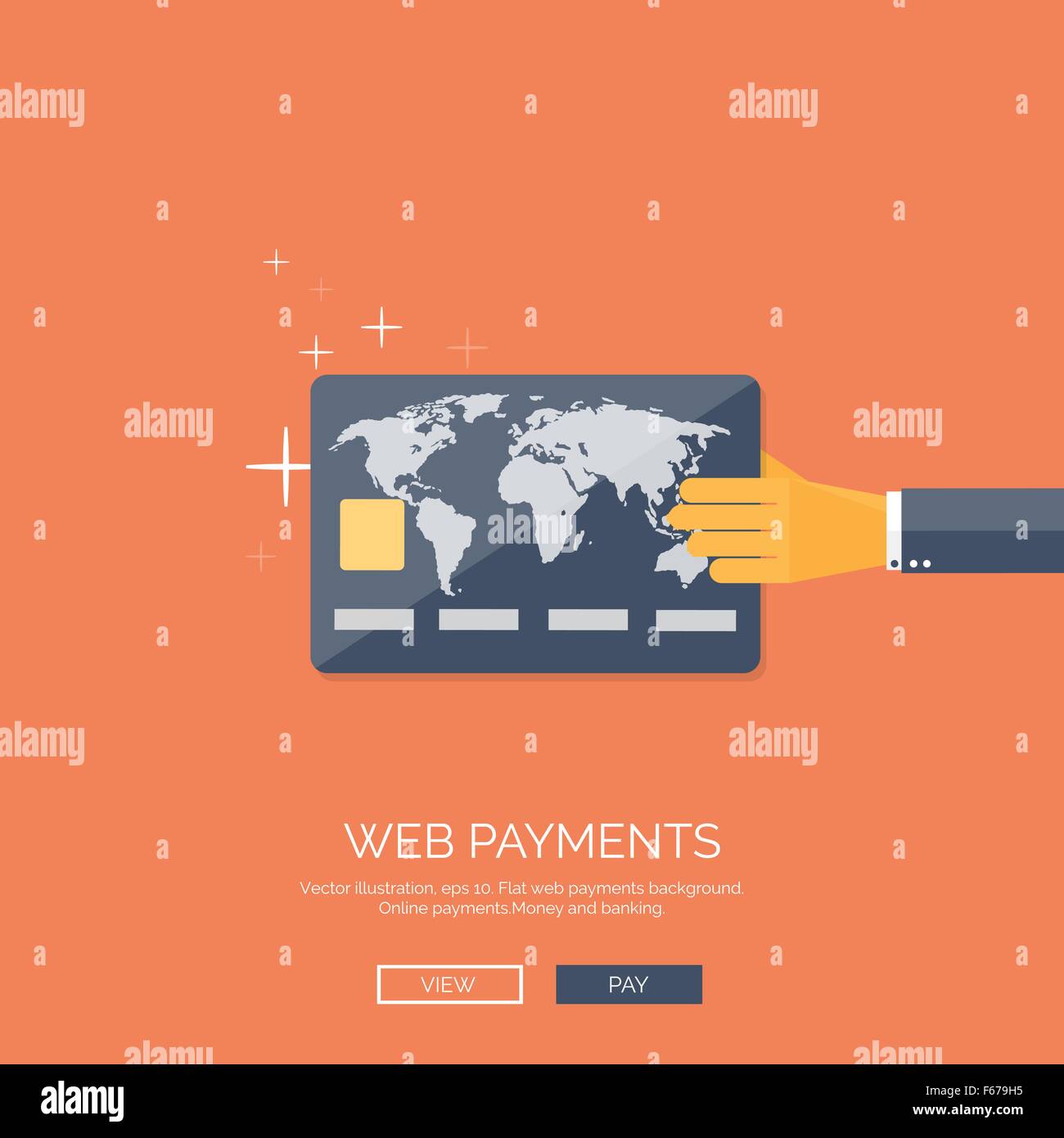 Vector illustration. Flat background with hand ,bank card. Online ...