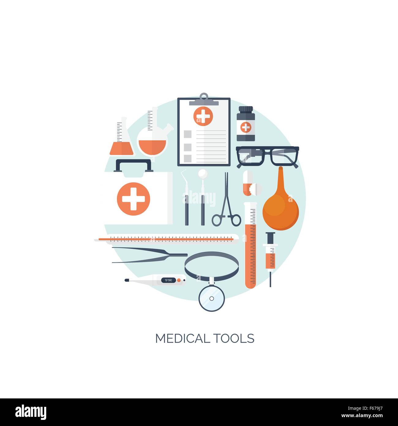 Vector illustration. Flat medical and chemical background. Research, experiment. Healthcare, first aid. Stock Vector