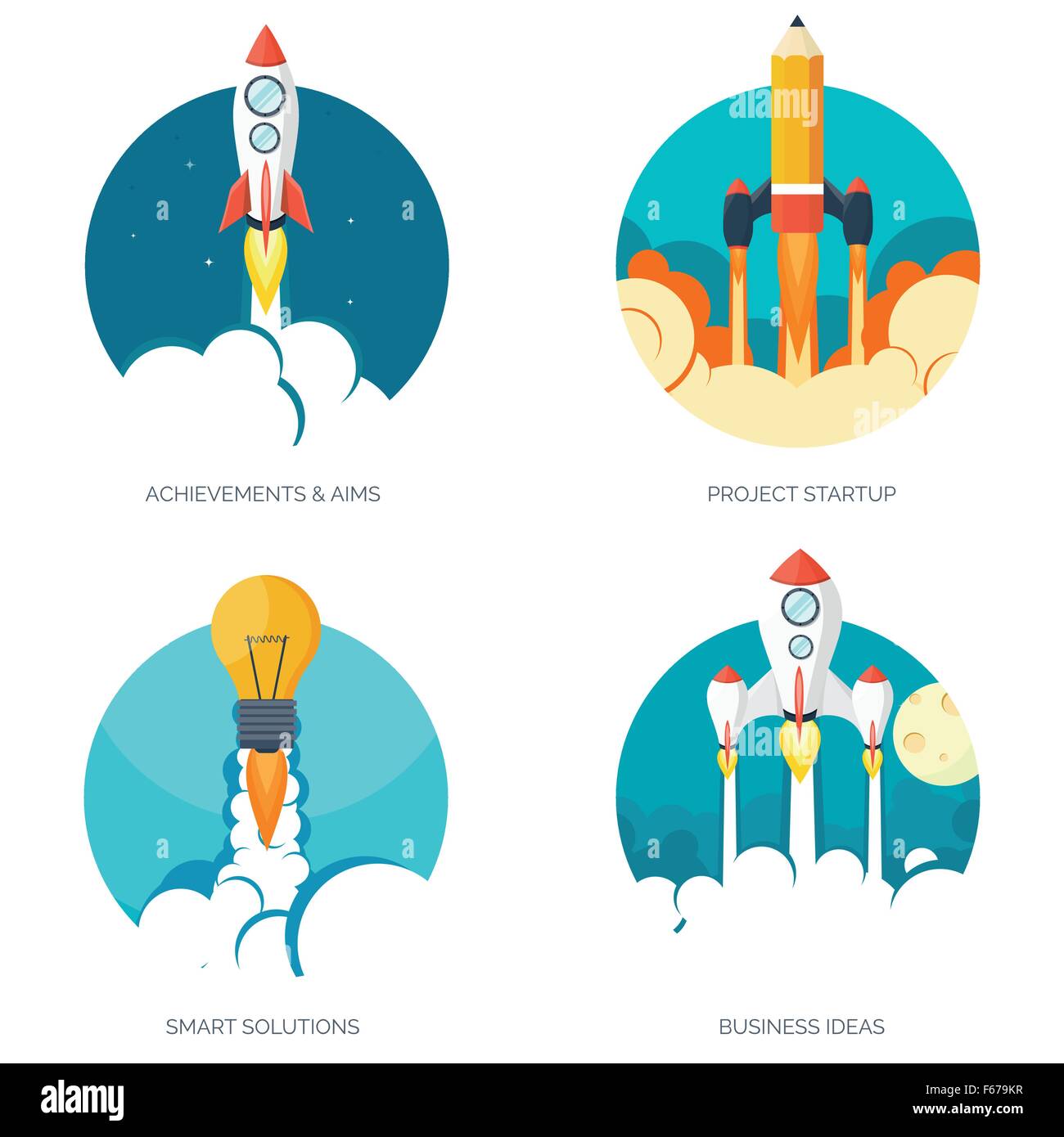 Flat rocket icon. Startup concept. Project development Stock Vector ...