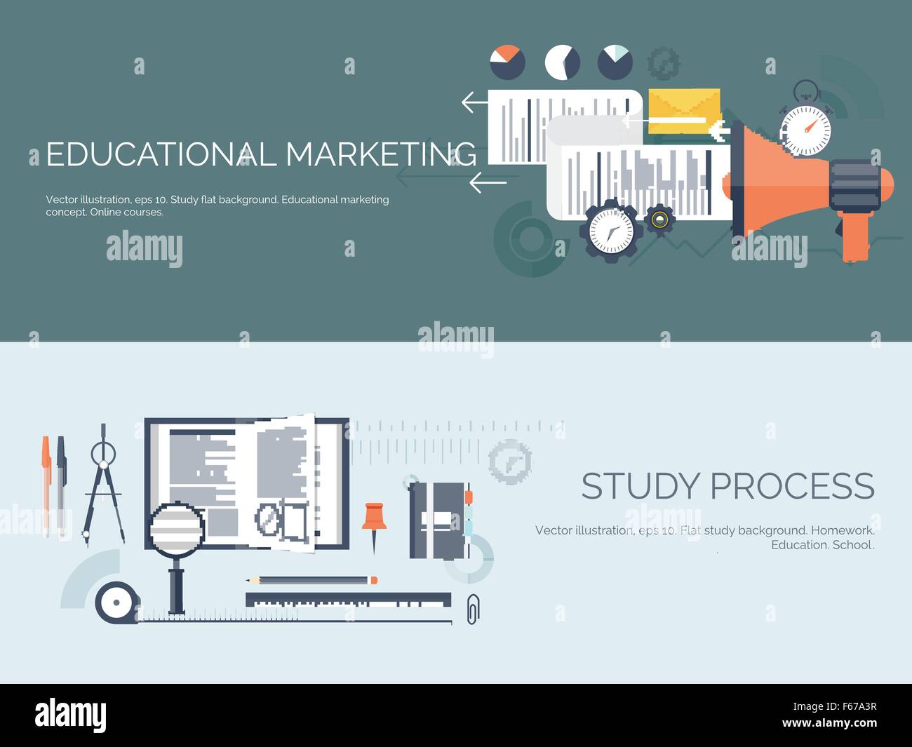 Vector illustration. Flat study backgrounds set. Education