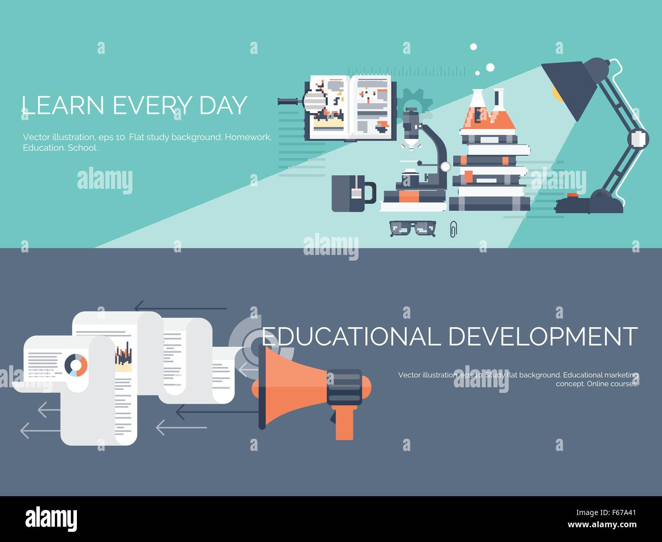 Vector illustration. Flat study backgrounds set. Education