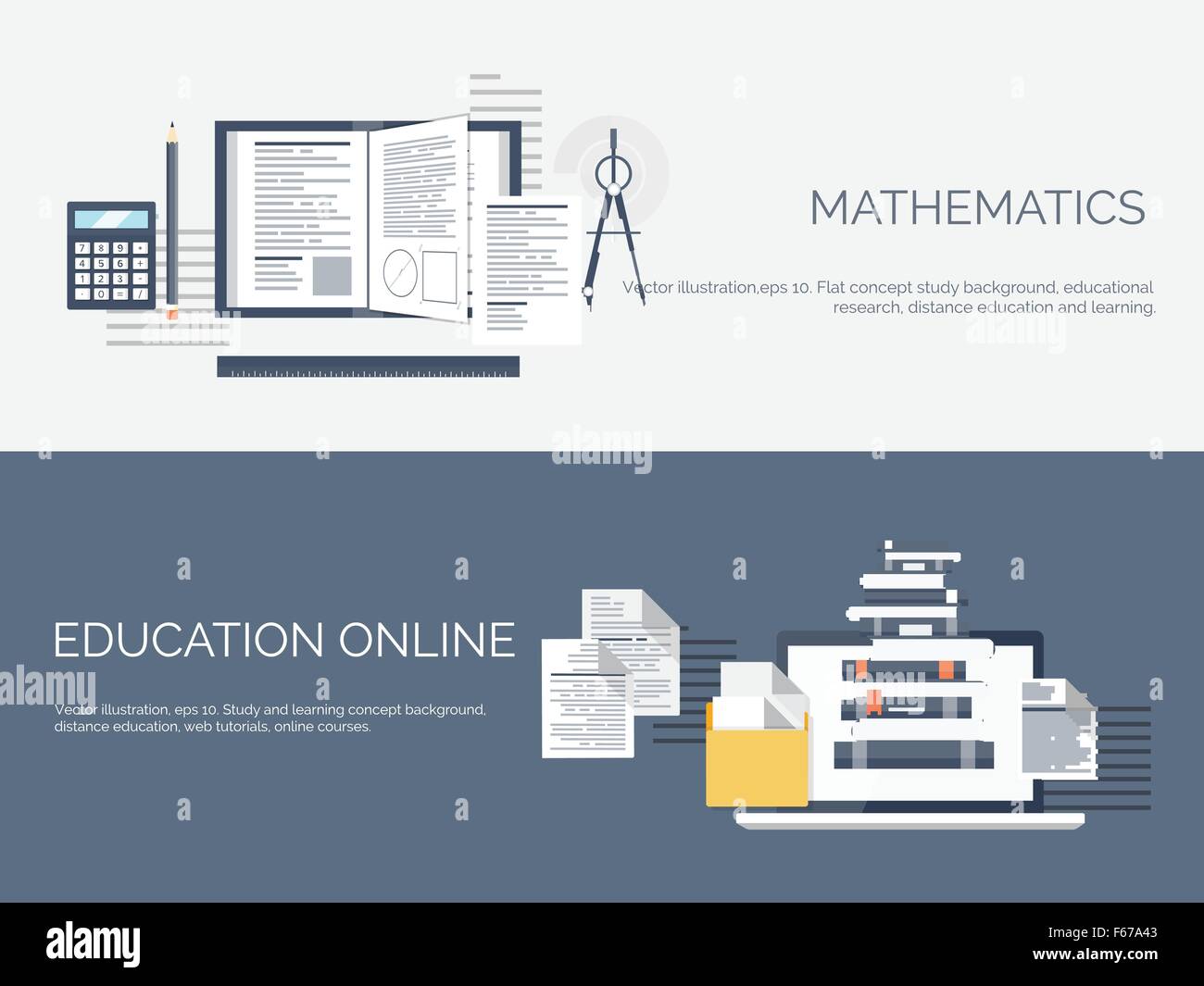Vector illustration. Flat study backgrounds set. Education