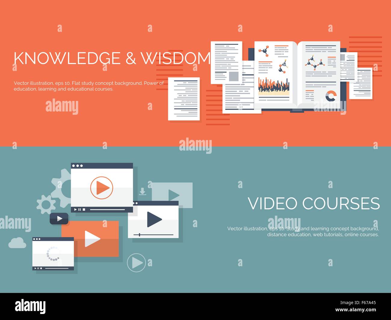 Vector illustration. Flat study backgrounds set. Education