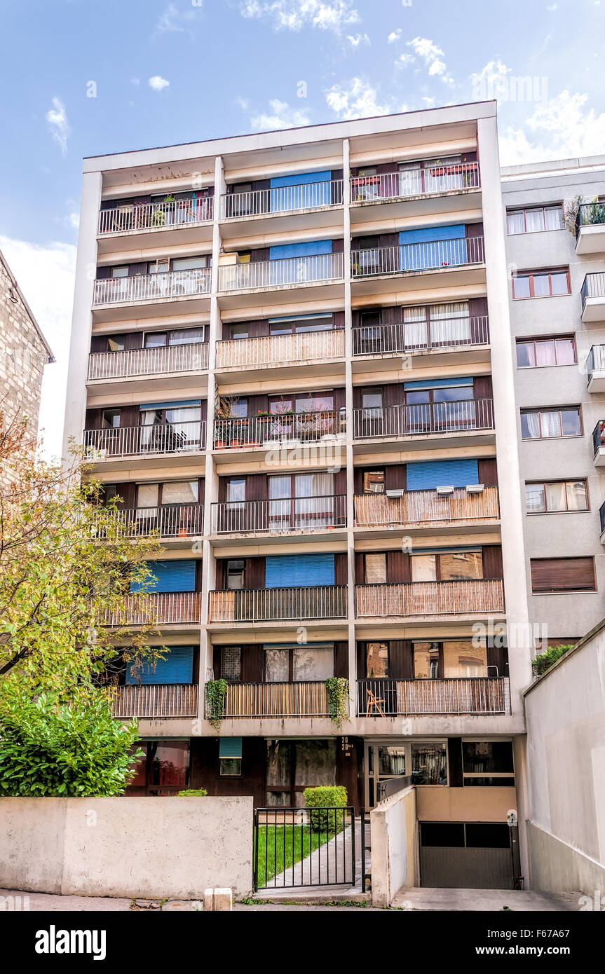 A typical building from the seventies in rue d'Anam, in the Paris' 20th arrondissement (district) Stock Photo