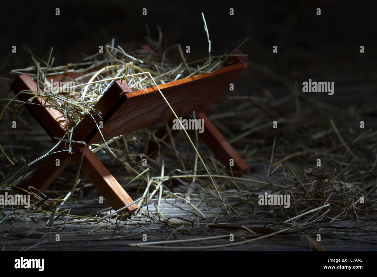 Manger in the stable abstract christmas symbol closeup Stock Photo