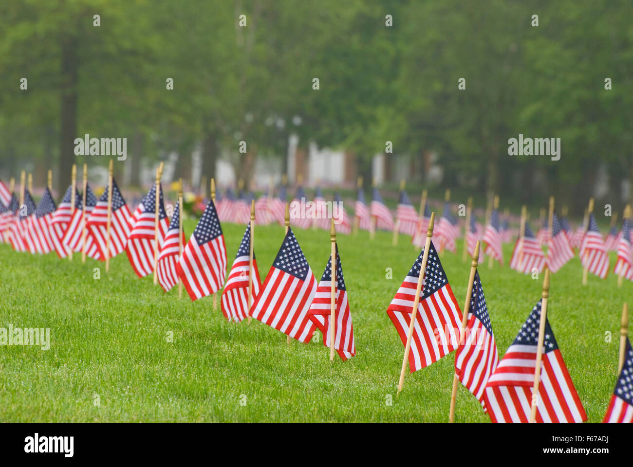 Memorial Day flags on graves, Willamette National Cemetery, Portland