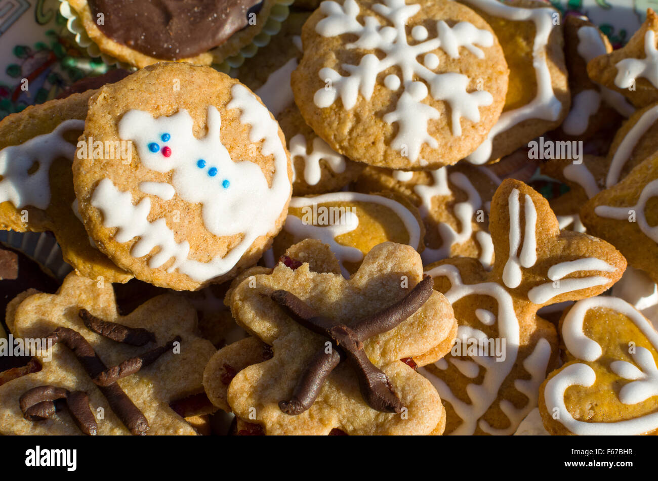 Different Types Of Christmas Cookies With Snowman Snowflake Heart And Stock Photo Alamy
