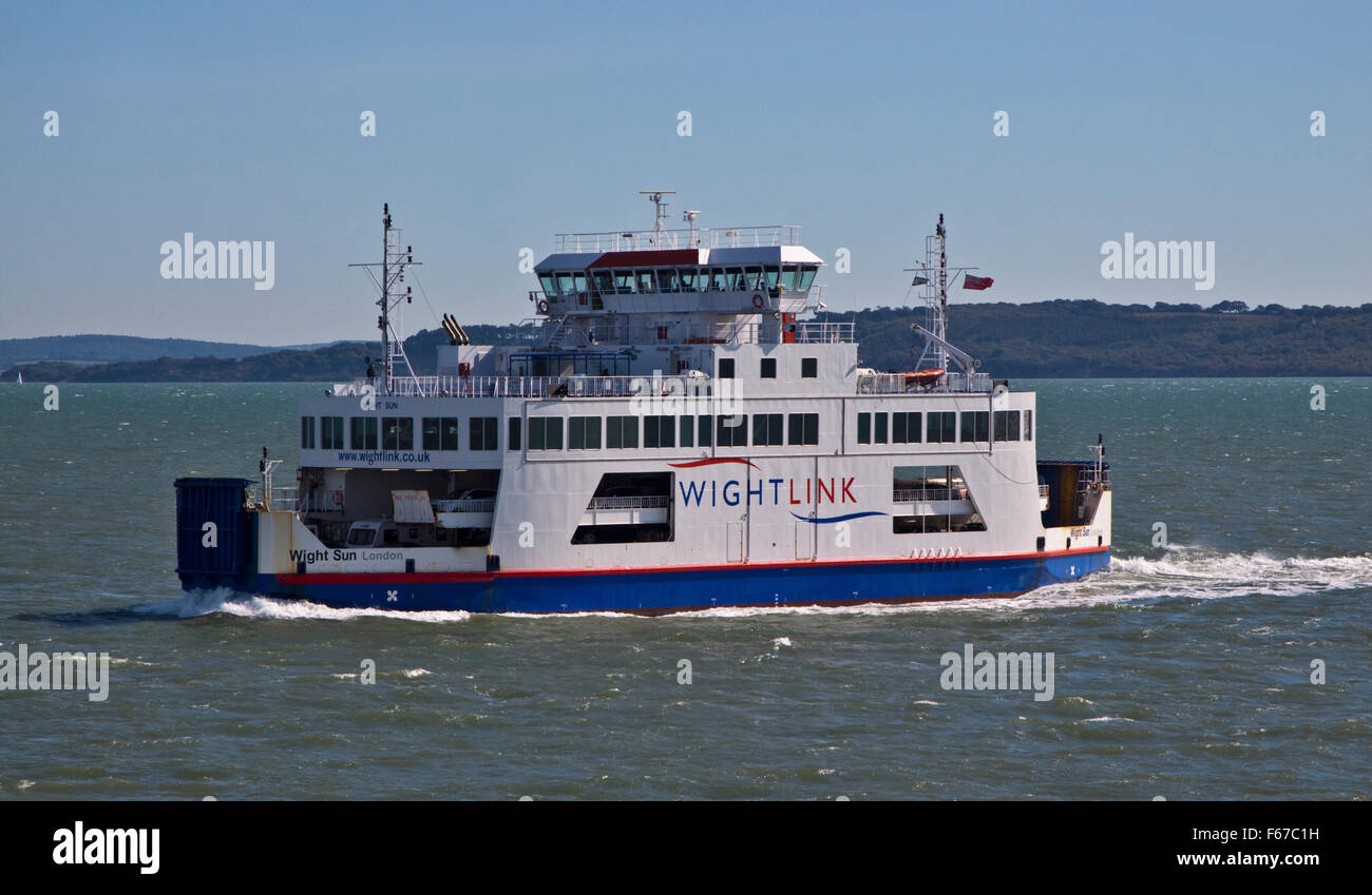 Wightlink Sun Car Ferry sailing across the Solent from Cowes on the Isle of Wight to Lymington, Hampshire, England Stock Photo