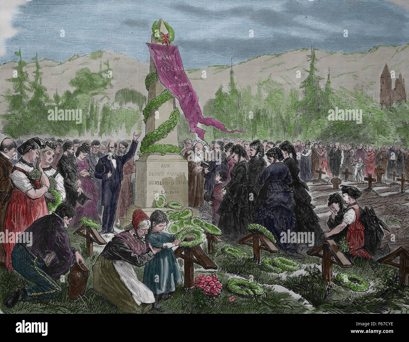 Anniversary. Inaguration of a memorial to the fallen in Alsace (Franco-Prussian Warr, 1870 . German annexion of Alsace-Lorraine) Stock Photo