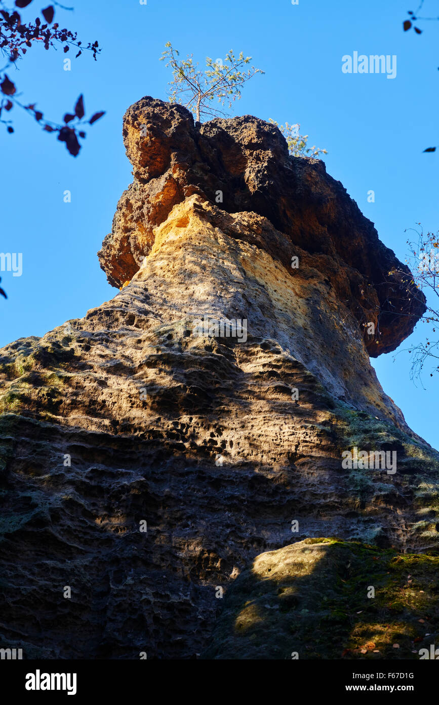 The rocks of Lids, pot lids, Sandstones formation - Piskovcovy utvar Poklicky, Kokorinsky dul, Kokorinsko, Czech Republic Stock Photo