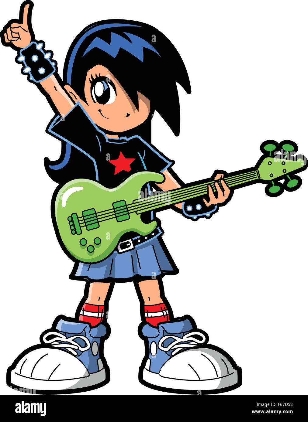 Anime Manga Girl Goth Emo Rock Star Guitar Bass Player Stock Vector
