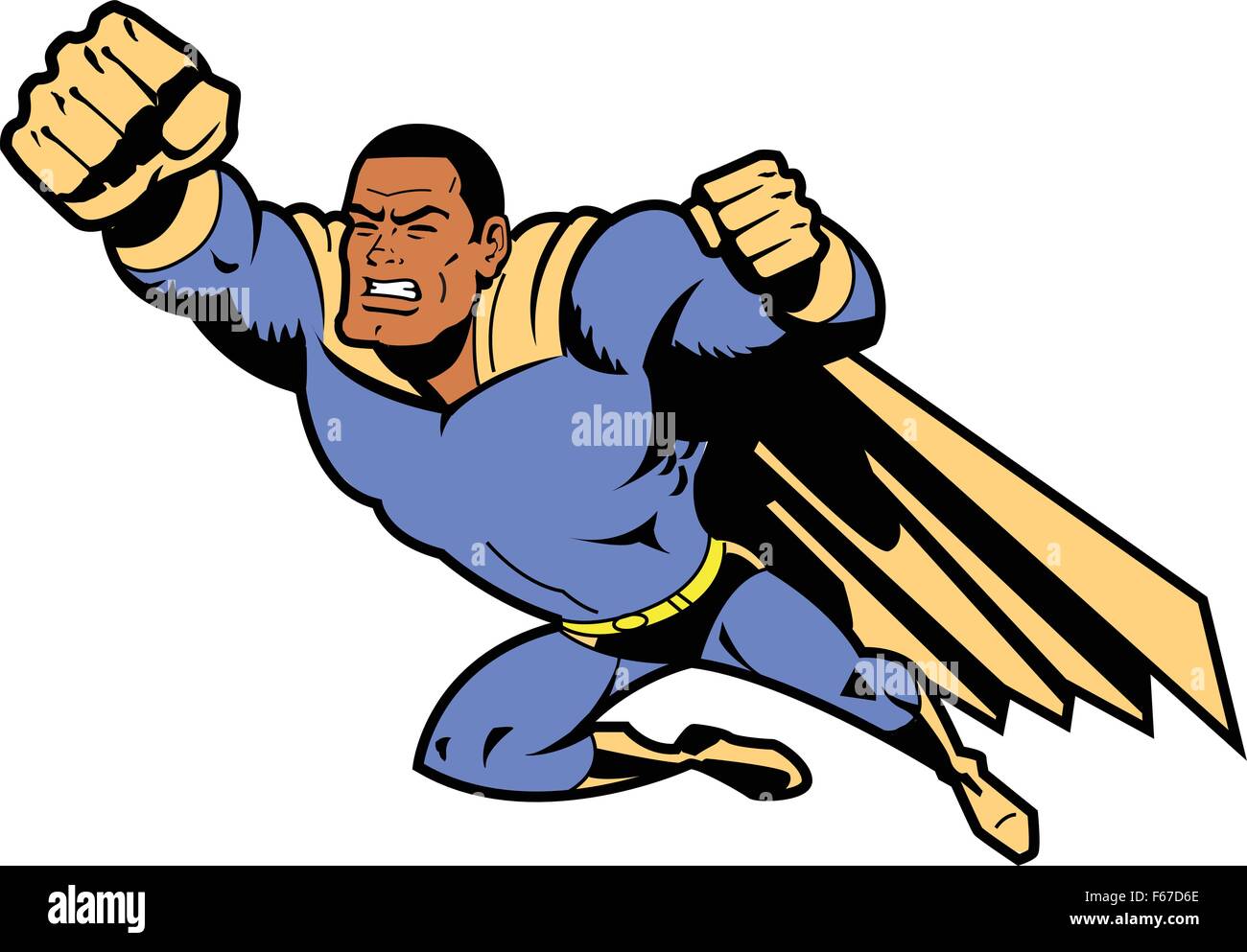 Black Flying Superhero With Clenched Fist Stock Vector