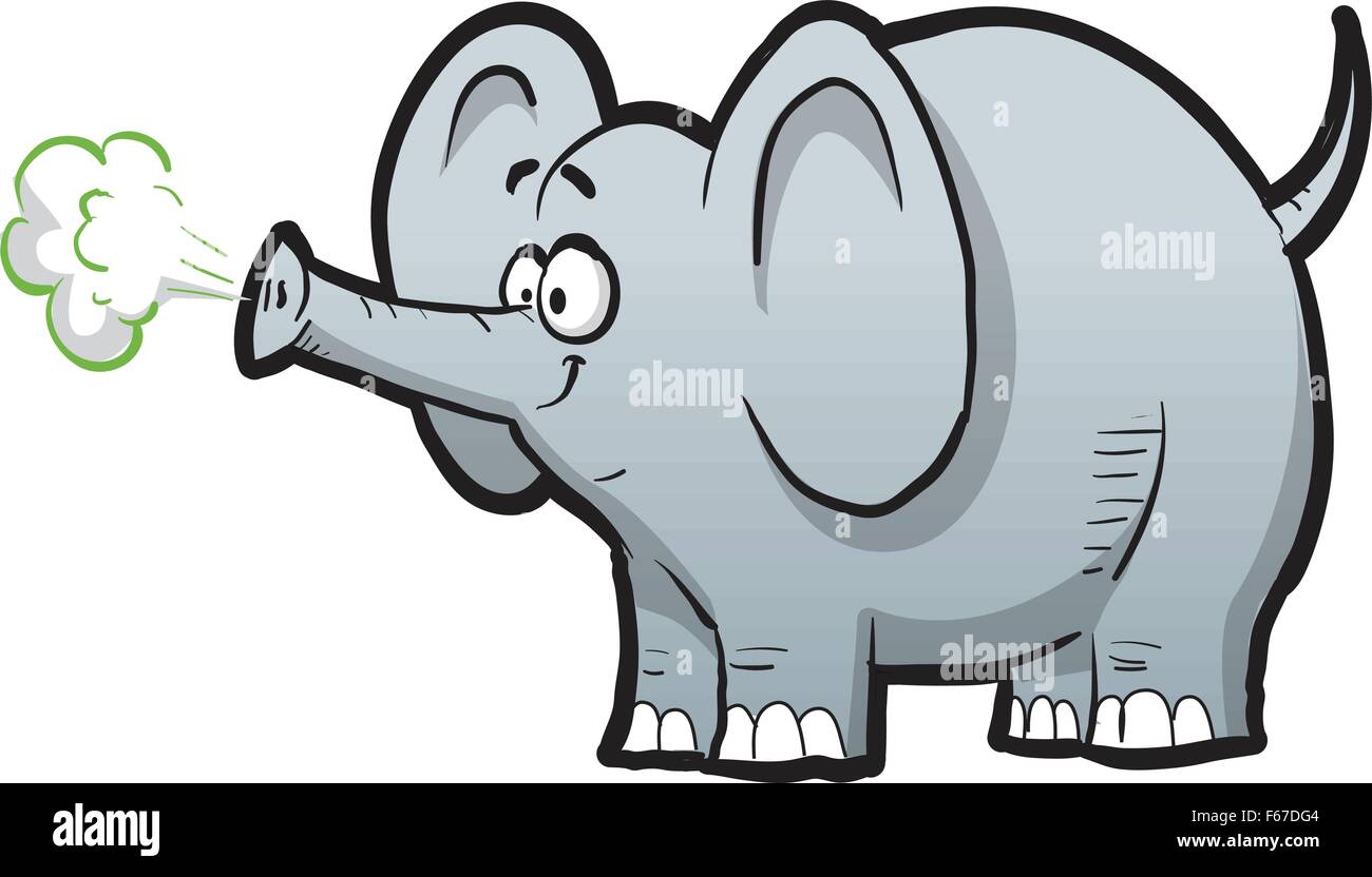 Happy Cartoon Elephant Trumpeting With His Trunk Stock Vector