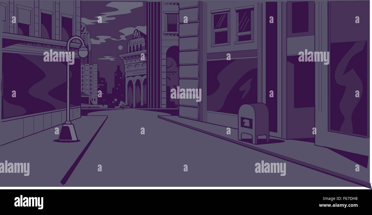 Night time generic city street scene for comics and animation Stock Vector