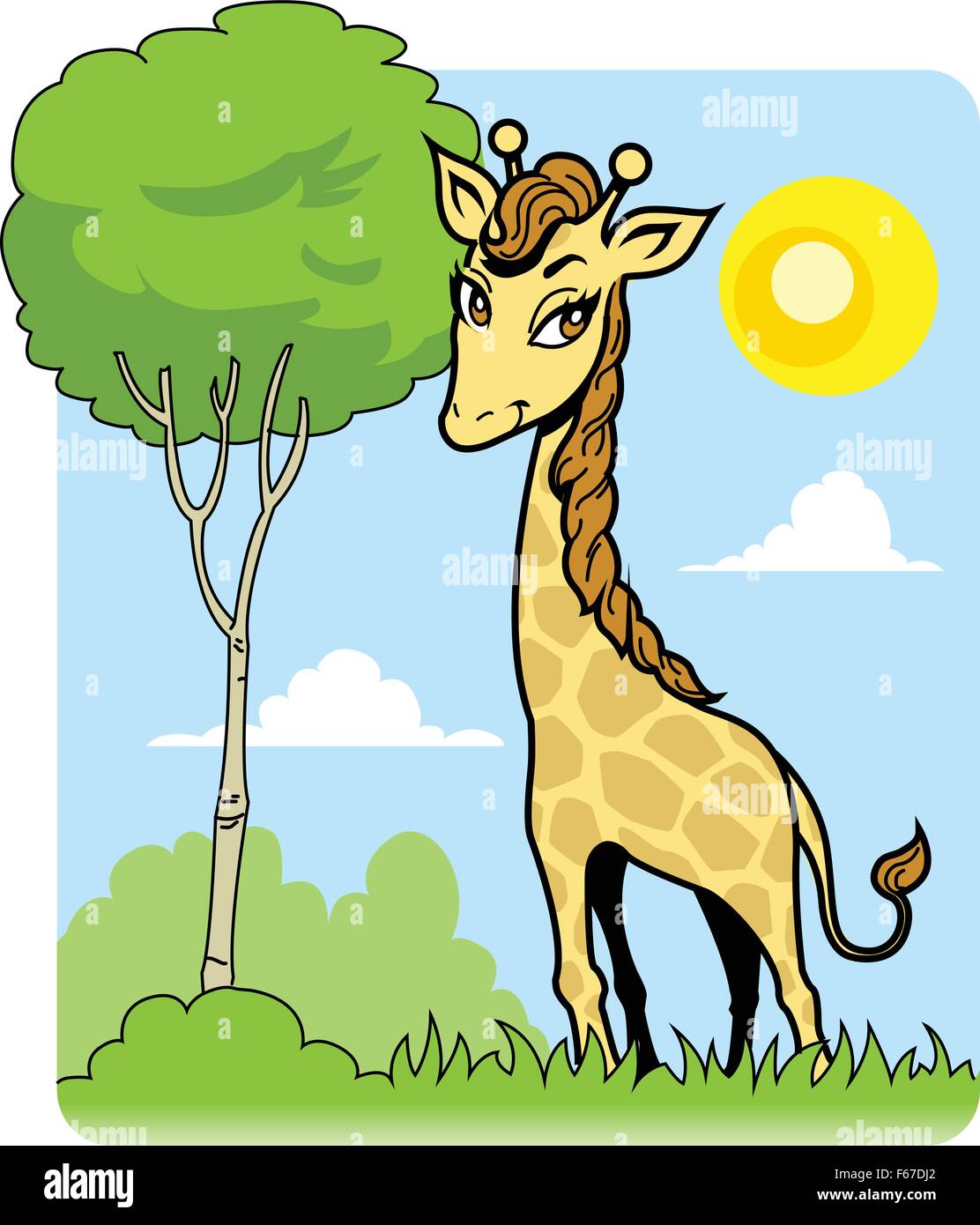 Cute Giraffe with Pretty Eyes and Tree Stock Vector