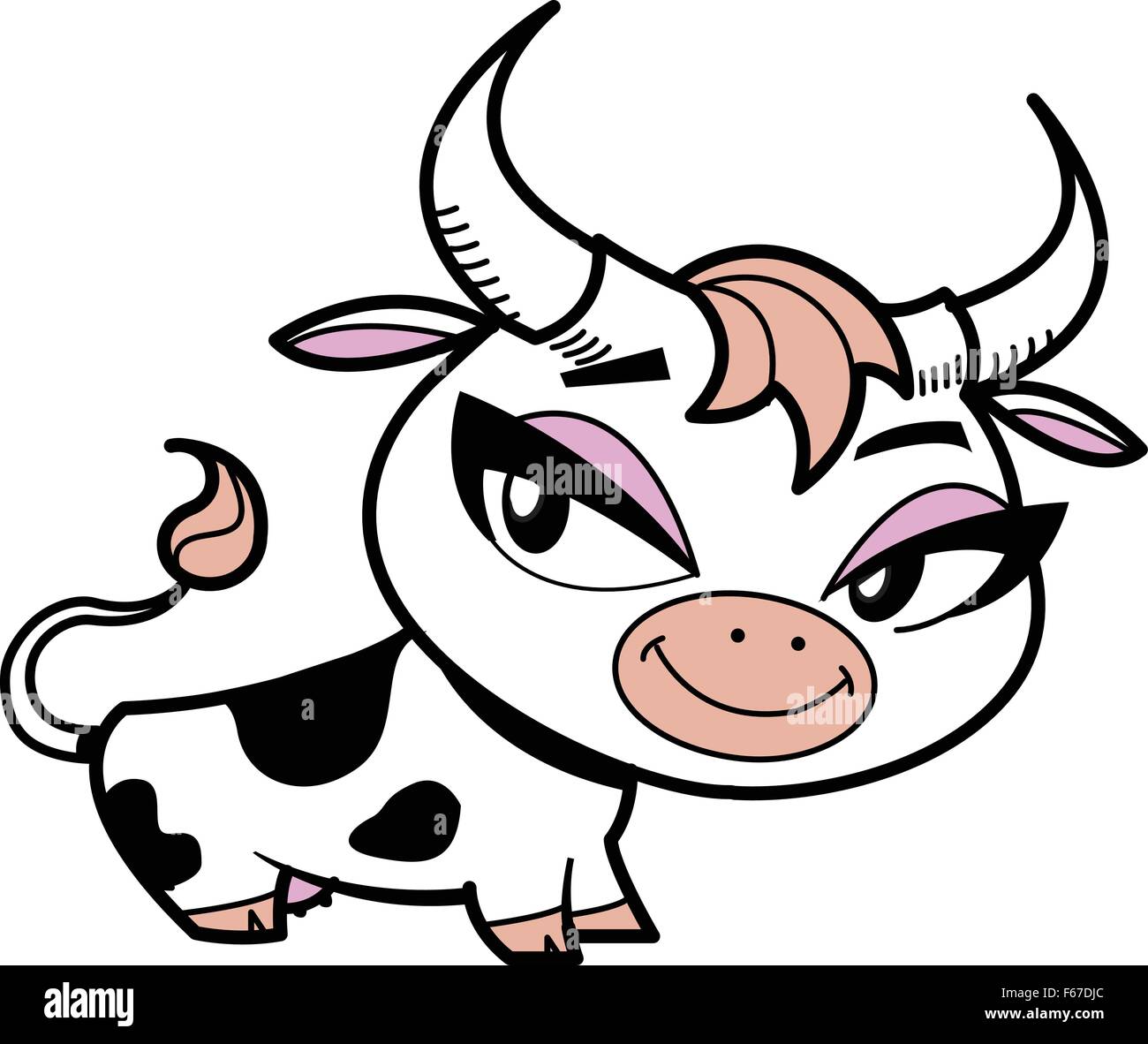 Cute Little Smiling Cartoon Cow With Pretty Eyes Stock Vector