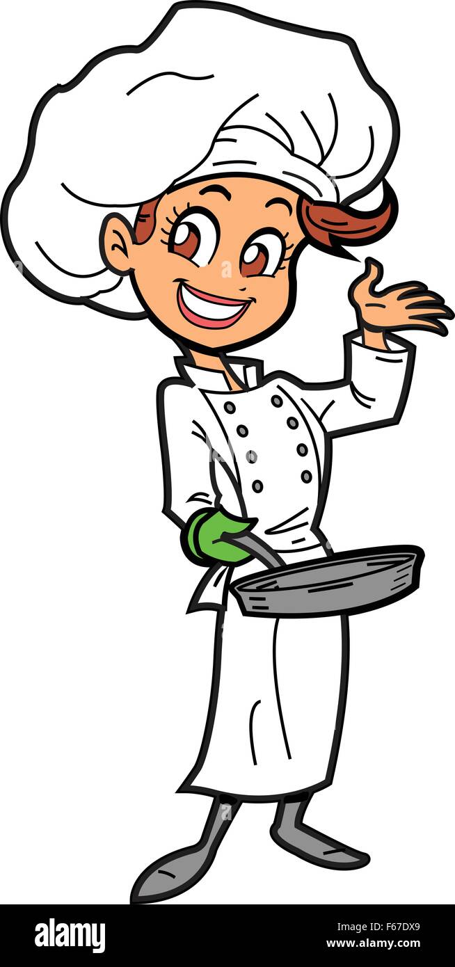 Happy Smiling Female Chef Holding Frying Pan Stock Vector