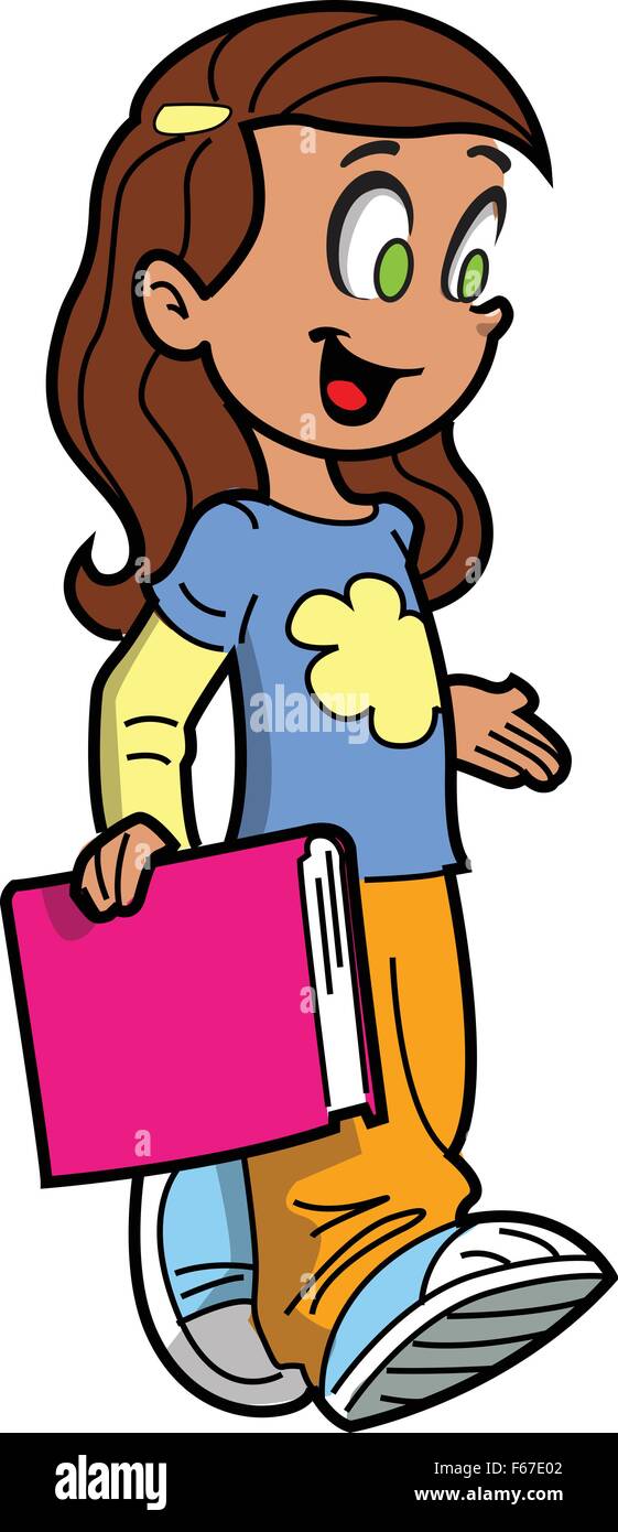 Happy Schoolgirl Carrying a Book Stock Vector Image & Art - Alamy