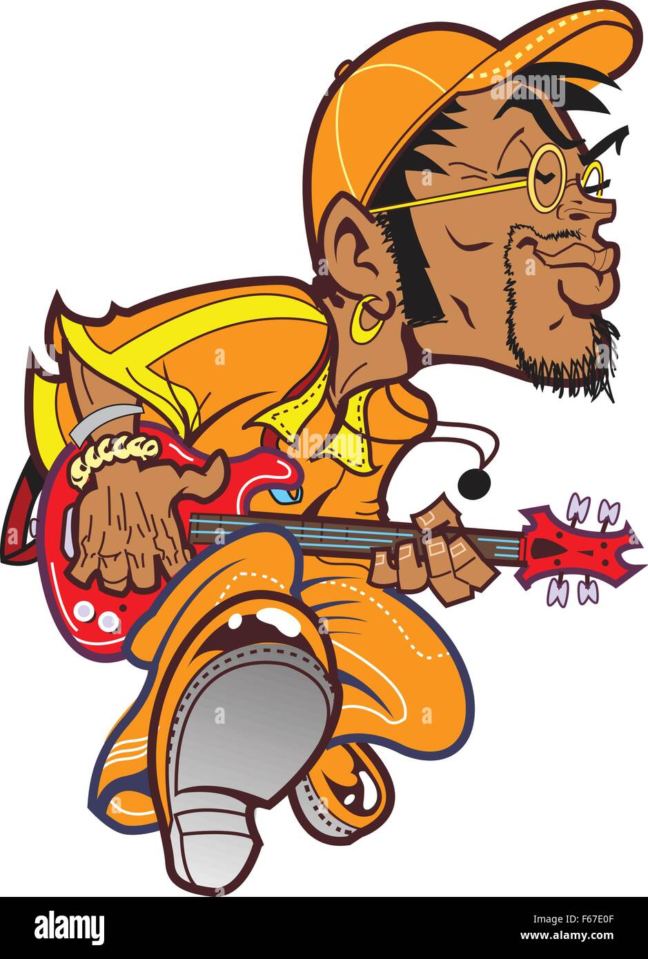 Grooving Bass Player Laying Down the Funk Stock Vector