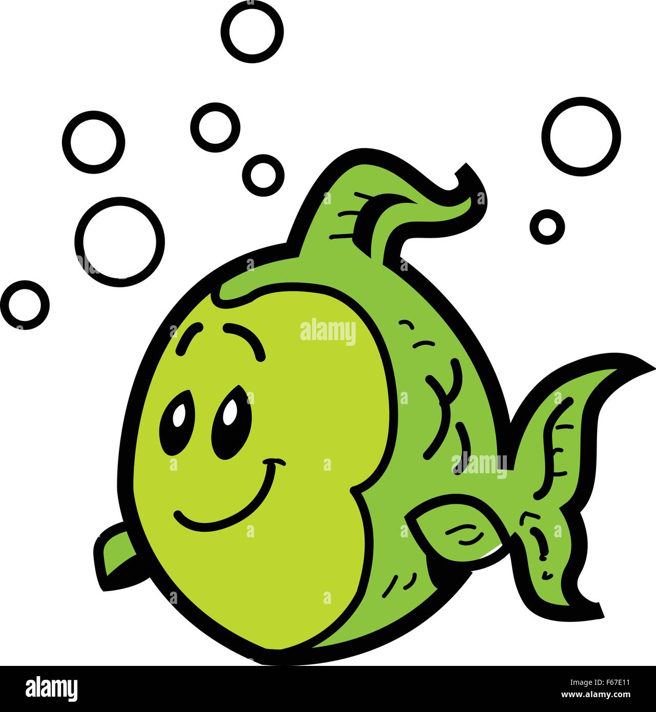 Happy Green Fish With Bubbles Stock Vector