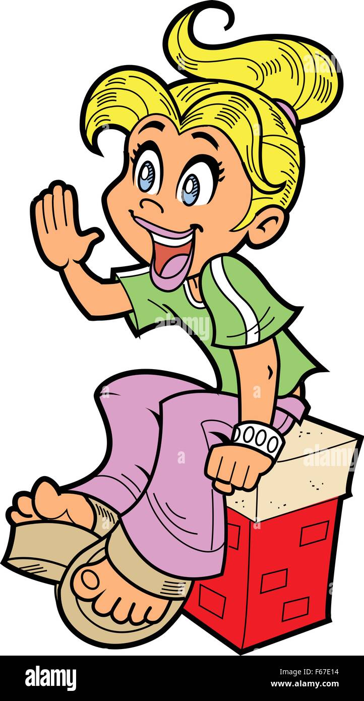 Happy Blonde Girl Shouting or Calling Someone's Name Stock Vector Image