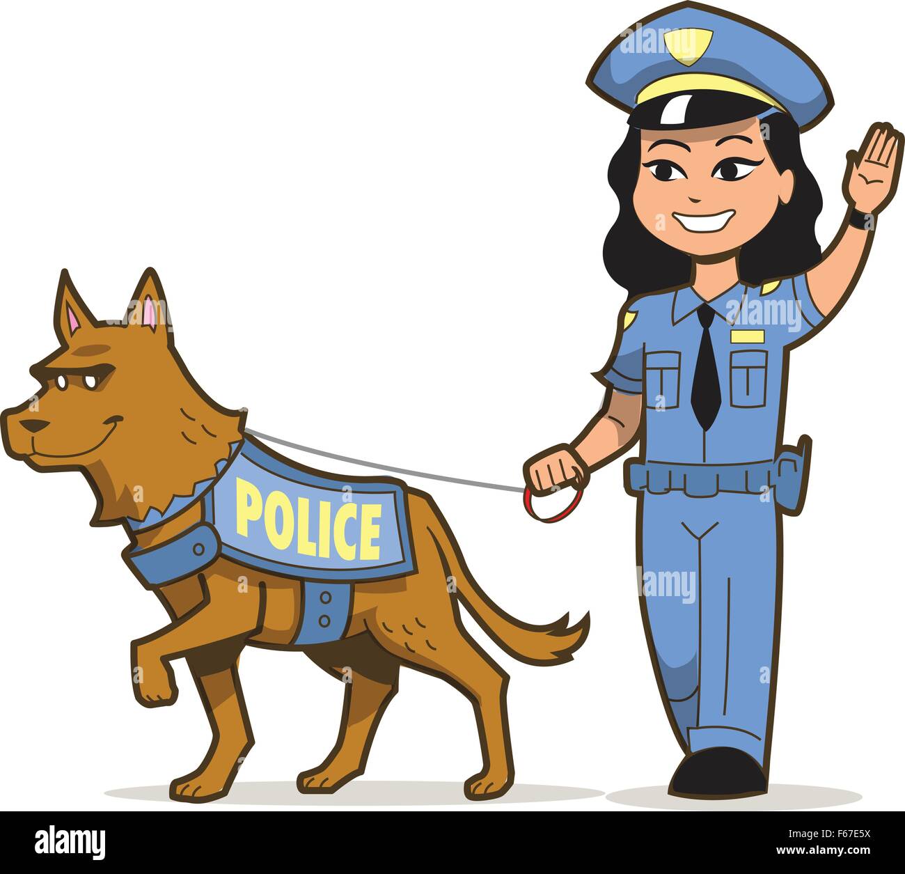 K-9 Police Dog and Asian Female Police Officer Stock Vector