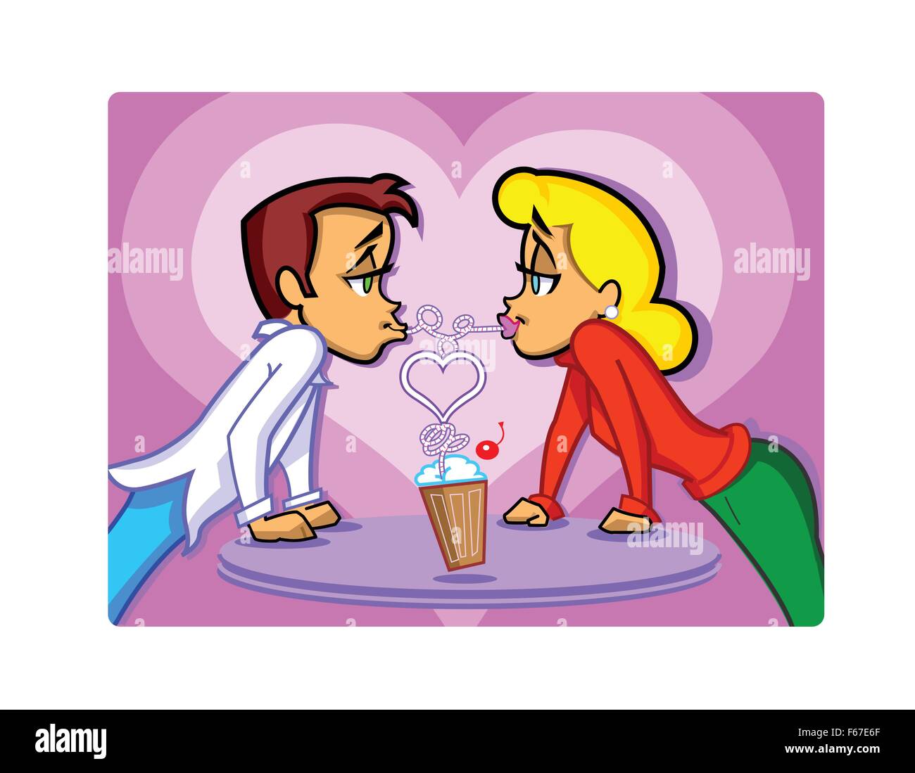 Cartoon of Young Couple on a Romantic Date Sharing a Milkshake Stock Vector  Image & Art - Alamy