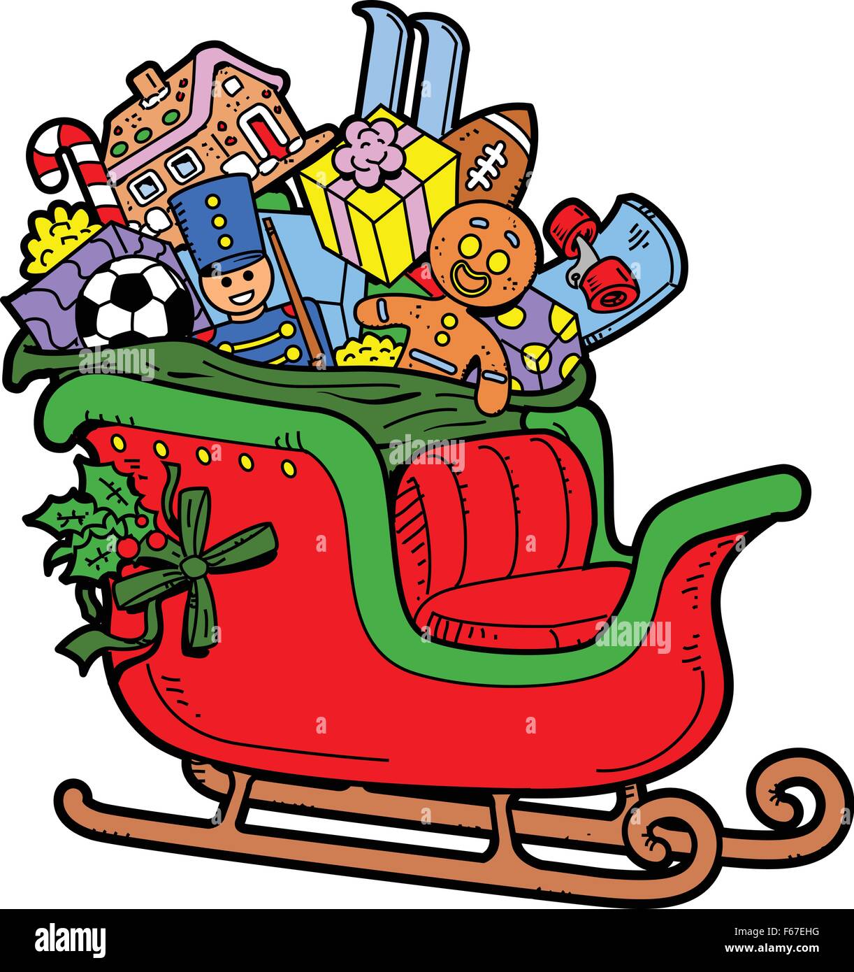 Santa's Sleigh Filled with Christmas Toys and Presents Stock Vector