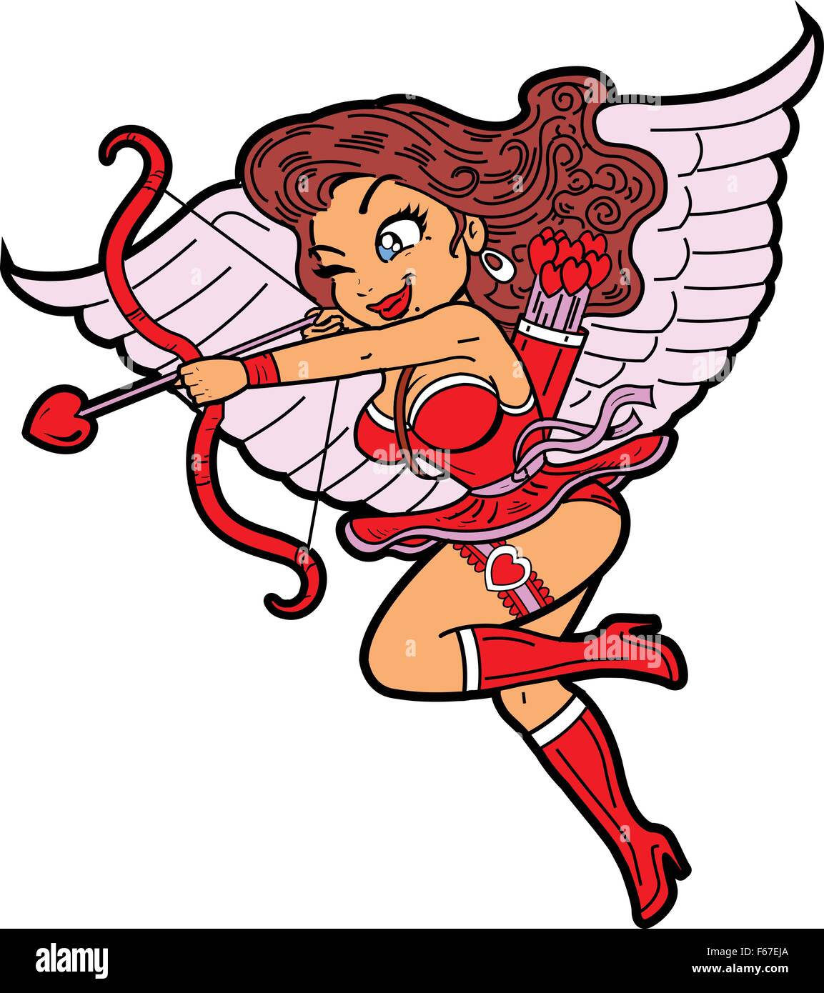 Sexy Female Cupid Shooting a Heart Arrow Stock Vector