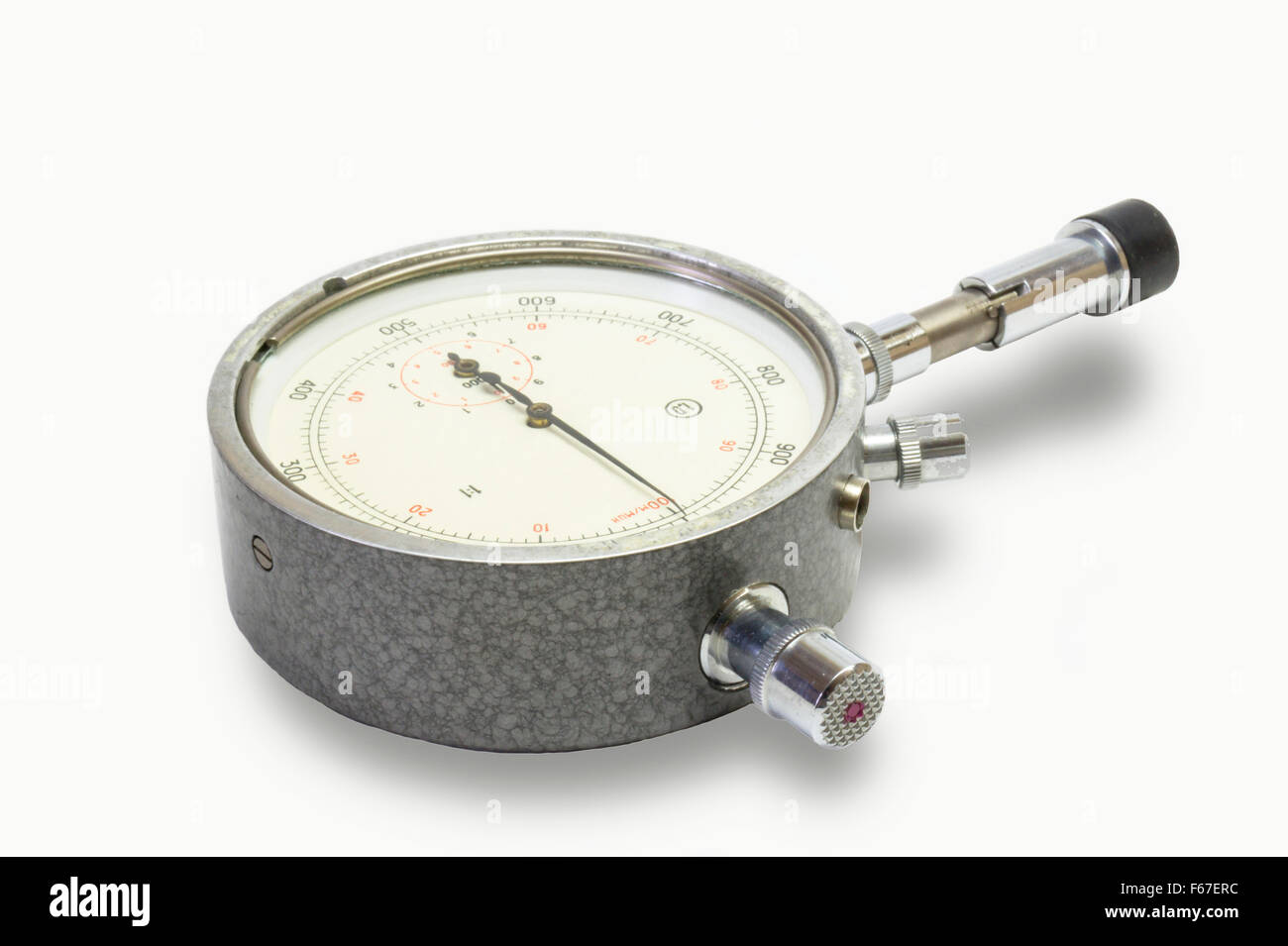 Mechanical tachometer with arrow is insulated on light background Stock Photo Alamy