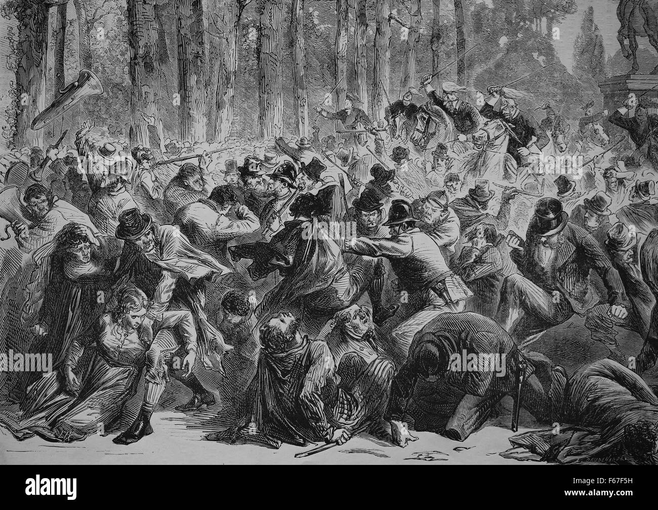 Irish nationalism. 19th century. Ireland. Scenes of the meeting of Phoenix Park in Dublin. Engraving. Drawing by Mr. G. Loye. Stock Photo