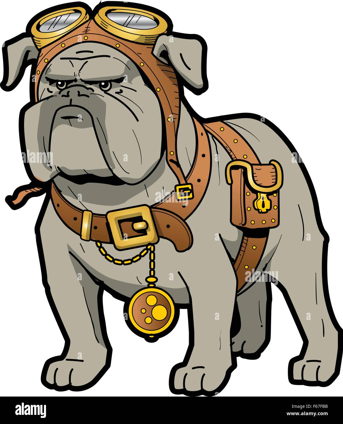 Cool Tough Steampunk Bulldog with Goggles and Pocket Watch Stock Vector