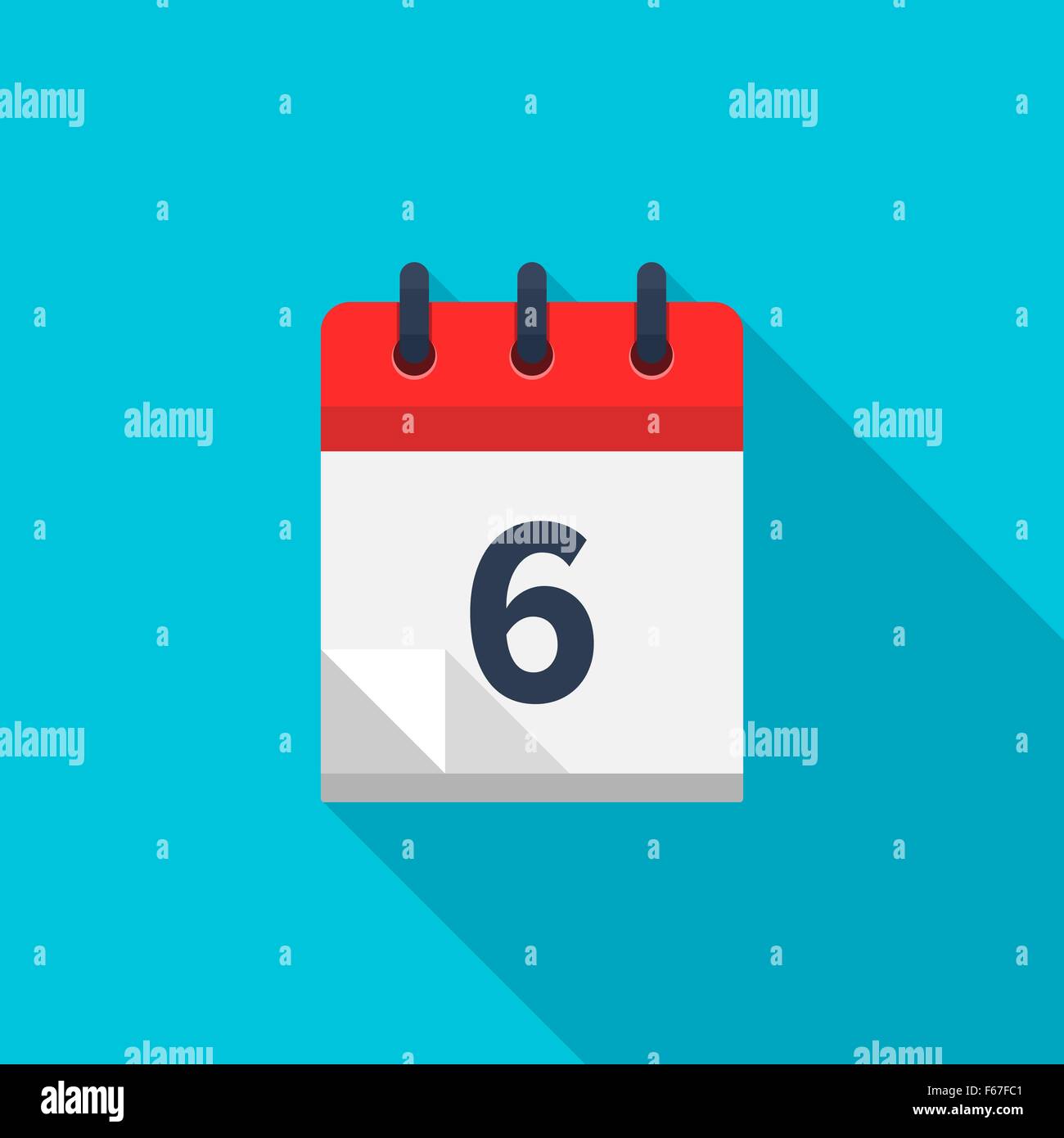 Flat calendar icon. Date and time background. Number 6 Stock Vector ...