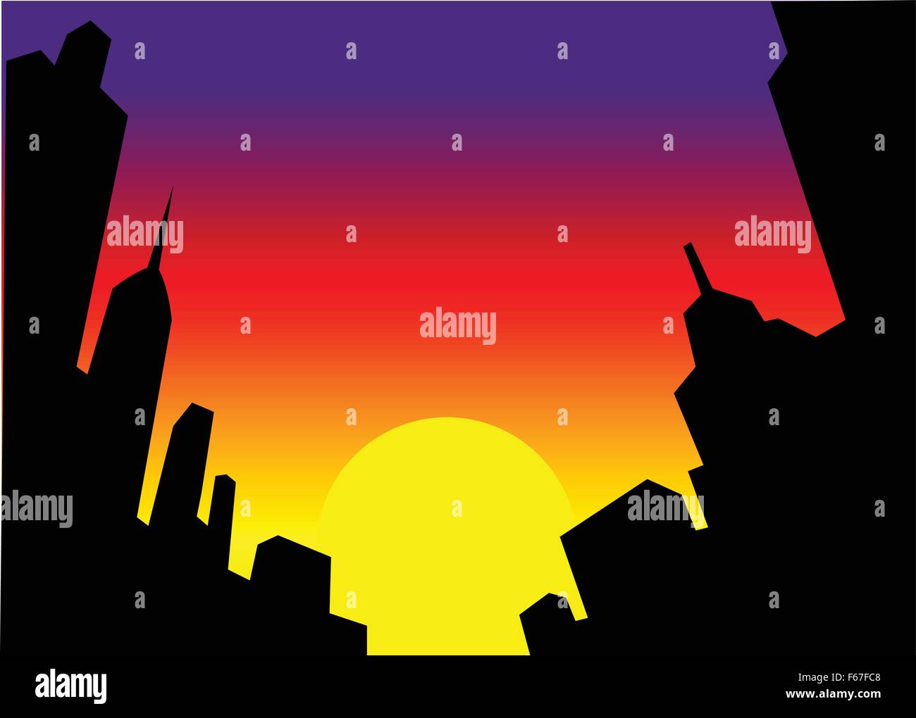 City Skyline Silhouette at Sunset Stock Vector